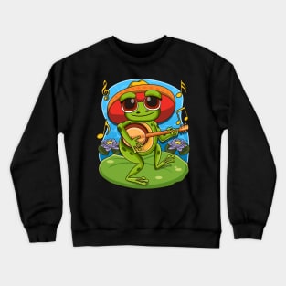 Frog Playing Banjo on Mushroom Cute Cottagecore Aesthetic Crewneck Sweatshirt